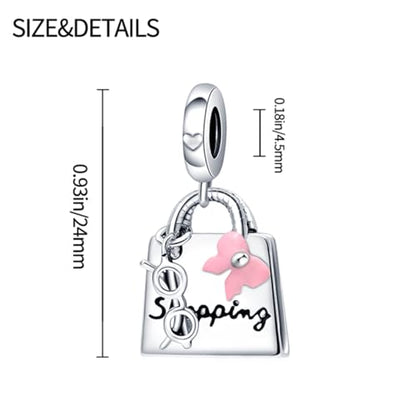 HONGRUI 925 Sterling Silver Charm for Bracelets Fashion Women Jewelry Gift - color: Pink bag