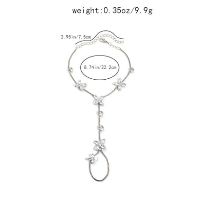 Butterfly Barefoot Sandals Anklet for Women Cubic Zirconia Flower Anklet with Toe Ring Beach Summer Ankle Bracelets Foot Chain Jewelry - color: Silver