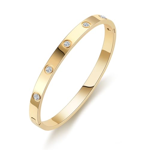 PDWZNBA 18K Gold-Plated Love Friendship Bracelets Trendy Stainless Steel Bangle Jewelry Gifts for Women - style: Ovl_gold