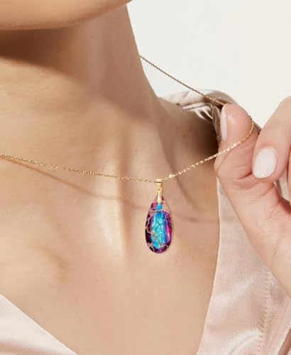 Stone Necklaces for Women Teardrop Gemstone Pendant Necklace Natural Stone Chain Necklaces - color: Purple Blue