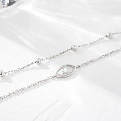 CHIC & ARTSY 925 Sterling Silver Ankle Bracelets for Women, Adjustable Layered Foot Chains with Nature & Symbol Charms, Lightweight Comfort Fit Boho Beach Everyday Jewelry - color: Evil Eye/silver