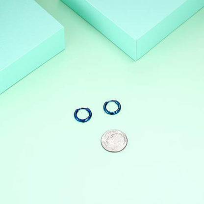 316L Surgical Stainless Steel Huggie Hoop Earrings 6mm 8mm 10mm 11mm 12mm 14mm Hypoallergenic Earrings Hoop Cartilage Helix Lobes Hinged Sleeper Earrings For Men Women - style: A06:6mm Blue(THK 2.0mm)