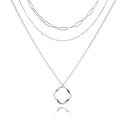 Layered Necklaces for Women | 14K Gold Plated Stackable Choker Necklace Set - Dainty Jewelry Gift - style: 3PCS-Silver twist circle layered necklaces
