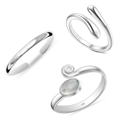 LeCalla 925 Sterling Silver Minimalist Toe Rings Set Simple Open Adjustable Toe-Rings for Women - color: 04. Trio (3 PCS)