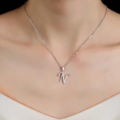 VIKI LYNN Dainty Initial Letter Pendant Necklace for Women | Cubic Zirconia Initial Jewelry, Personalized Letter Necklace, Dainty Women Jewelry, Birthday Gift Idea for Her, Mom and Wife - color: Silver, style: Silver-N