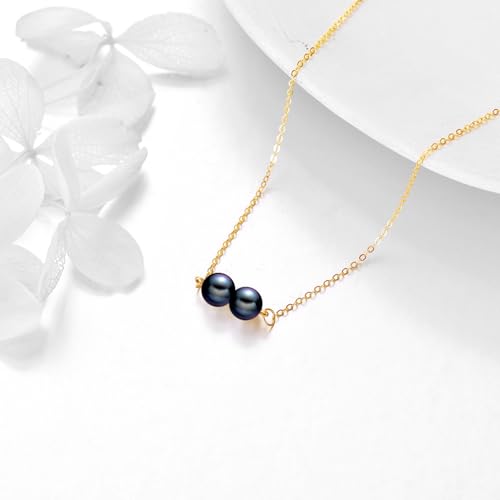 KECHO 14K Real Gold Beads Pendant Necklace Solid Yellow Gold Jewelry Anniversary Birthday Gifts for Women - color: Black Pearl 2