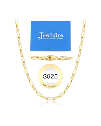 Jewlpire 14K Gold Plated 925 Sterling Silver Paperclip Chain Necklace for Women, 4mm 5mm Shiny & Sturdy Women's Chain Necklaces 16 18 20 22 24 26 Inch - color: 4mm 14K Gold Plated, size: 18 Inch