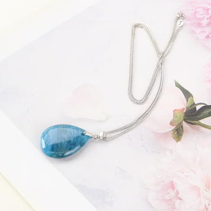 iSTONE 925 Sterling Silver Natural Crytral for Womens Pendant Necklace, Gemstone Birthstone with 17.8" Silver Chain Ladies - color: Apatite