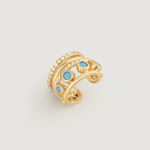 Ear Cuff Earrings for Women 14K Gold Plated Created Turquoise Cubic Zirconia Sparkling Boho Hollow Huggie Ear Cuffs Non Piercing | Clip On Cartilage | Single - color: Turquoise Trio