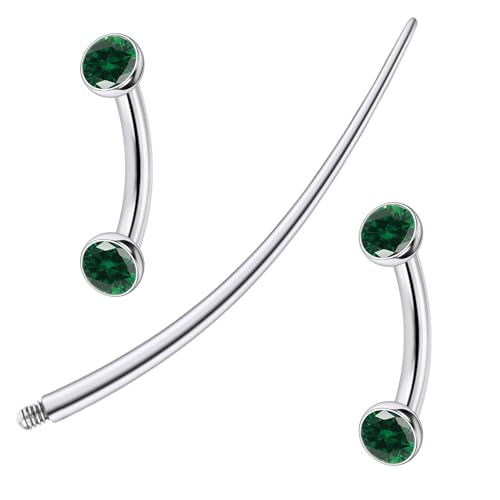 F136 Titanium 16g 6/8/10mm Eyebrow/Rook/Snug/Vertical-Labret/VCH/Snake-Eyes/Anti-Tragus/Christina/Daith/Belly-Button/Bridge/Hood/Surface Curved Barbell Piercing Jewelry for Women Men - color: Green, size: 6 mm (1/4 in)
