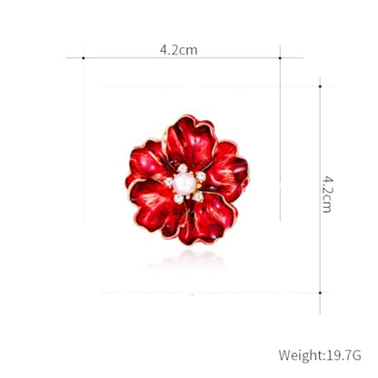 Rhinestone Flower Pin Camellia Drop Oil Brooch Big Large Rose Bouquet Brooch Pin Pearl Daisy Peony Brooch Lapel Pins Elegant Clothing Hat Bag Skirt Accessories for Women - color: Red