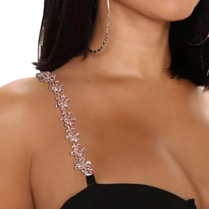1Pair Shiny Crystal Shoulder Strap Bra Chain for Women Bridal Wedding Rhinestone Lingerie Strap Shoulder Chain Dress Accessories Jewelry - color: Silver