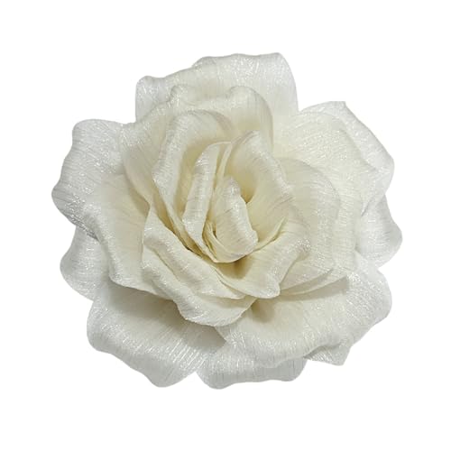Flash Camellia Flower Brooch Pin for Women Men Elegant Texture Fabric Dahlia Rose Floral Brooches Lapel Pins Dainty Wedding Holiday Party Costume Dress Accessories Jewelry - color: Beige