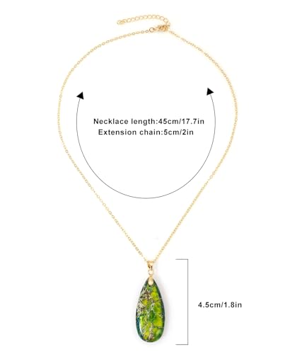 Stone Necklaces for Women Teardrop Gemstone Pendant Necklace Natural Stone Chain Necklaces - color: Green Gold