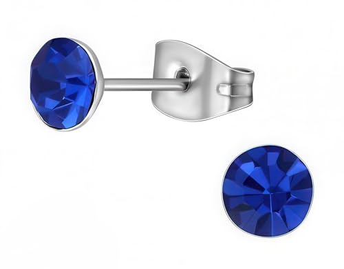 Stainless Steel Stud Earrings 5mm Crystal Birthstone Ultra-Tiny Cartilage Tragus Helix Second Ear Stackable Jewelry - color: September - Blue