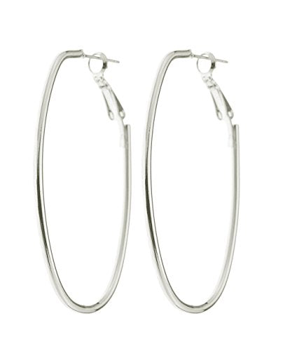 Women's Fashion Dangling Hoop Earrings Made In Korea - color: Long Oval Silver-Tone, size: 21mm