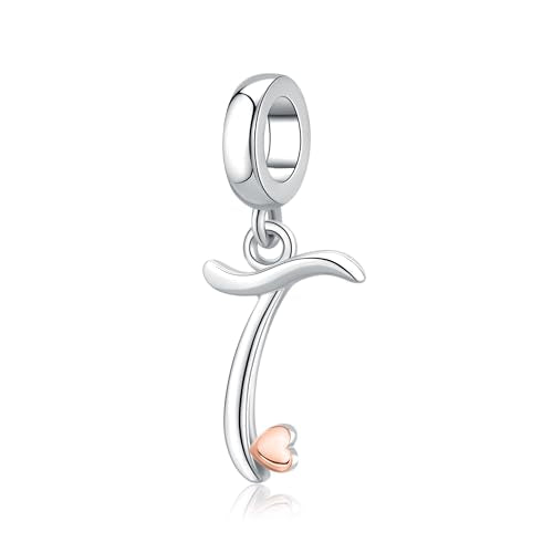 Letter Charms for Pandora Bracelets 925 Sterling Silver Alphabet Initial Charms Bead Jewelry Gift for Women - style: Initial T