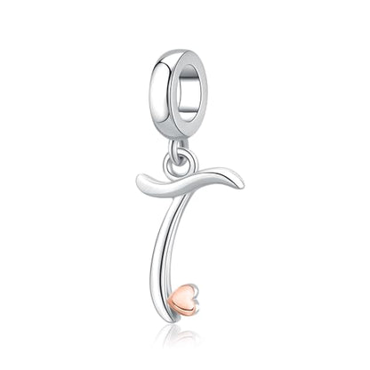 Letter Charms for Pandora Bracelets 925 Sterling Silver Alphabet Initial Charms Bead Jewelry Gift for Women - style: Initial T