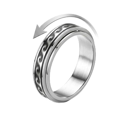 Wave Spinner Ring For Women, Summer Ocean Nautical Pattern Anti-Anxiety Fidget Two Tone Stainless Steel Jewelry Gift - color: Wave Spinner 8