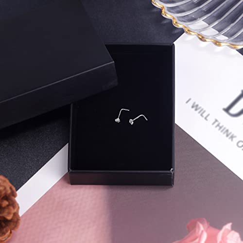 PunkTracker 20g 14K Real Gold Nose Rings CZ Simulated Diamond Nose Studs | Hypoallergenic Nostril Nose Piercing Jewelry for Women Men - color: 2pcs, 2mm, L-shape