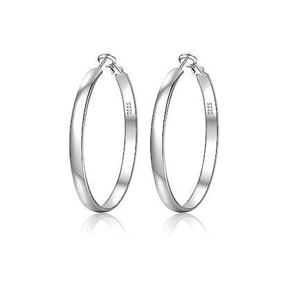 EXGOX 5mm Wide Gold Hoop Earrings for Women,Sterling Silver Hoop Earrings Large Silver Hoop Earrings Hypoallergenic Lightweight 14K Real Gold Plated Big Hoop Earrings for Women 30/40/50/60/70mm - color: Silver Color/30MM