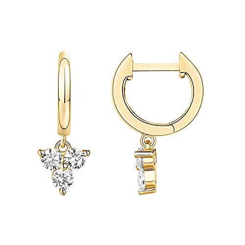 PAVOI 14K Gold Plated Huggie Hoop Earrings with Charms for Women - 925 Sterling Silver Posts Dainty Motif Huggie Hoop Dangle Earrings - Lightweight Dangle Drop Jewelry with Cubic Zirconia - style: Tri CZ