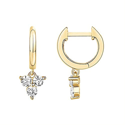 PAVOI 14K Gold Plated Huggie Hoop Earrings with Charms for Women - 925 Sterling Silver Posts Dainty Motif Huggie Hoop Dangle Earrings - Lightweight Dangle Drop Jewelry with Cubic Zirconia - style: Tri CZ