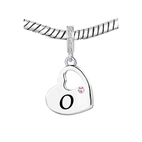 KunBead Initial A-Z Letter Pink Heart Alphabet Birthday Dangle Love Charms Compatible with Pandora Charm Bracelet for Auntie Friend Sister Mom Daughter Nana Granddaughter Wife - style: Letter O