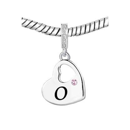 KunBead Initial A-Z Letter Pink Heart Alphabet Birthday Dangle Love Charms Compatible with Pandora Charm Bracelet for Auntie Friend Sister Mom Daughter Nana Granddaughter Wife - style: Letter O