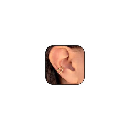 Ear Cuffs Non Piercing Ear Cuff for Women Clip on Huggie Hoop Earrings Gold Fake Earring Cuff with Chain Clips Minimalist Jewelry - color: A3:3pcs gold