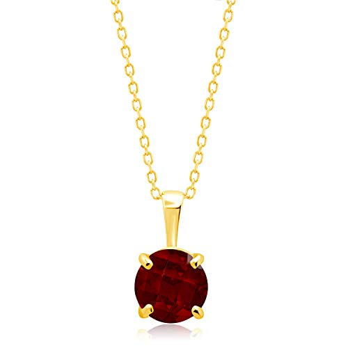 MAX + STONE 14k White or Yellow Gold Gemstone Round Pendant Necklace for Women 6mm Solitaire Birthstone with 18 Inch Cable Chain - color: Genuine Garnet