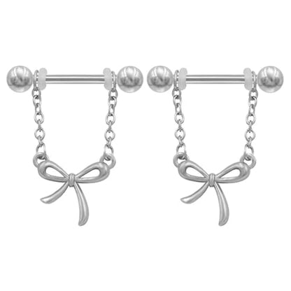 14G Bow Knot Dangle Nipple Rings for Women Silver Chain CZ Crystal Butterfly Nipple Shield Barbell Nipplerings Piercing Sexy Body Piercing Jewelry - color: Bow