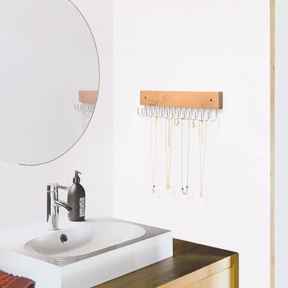 SCUNDA Wall Mounted Necklace Holder, Farmhouse Style Necklace Holder, Tangle Free Wall Jewelry Organizer with 28 Hooks(2 Packs,Natural) - color: Natural