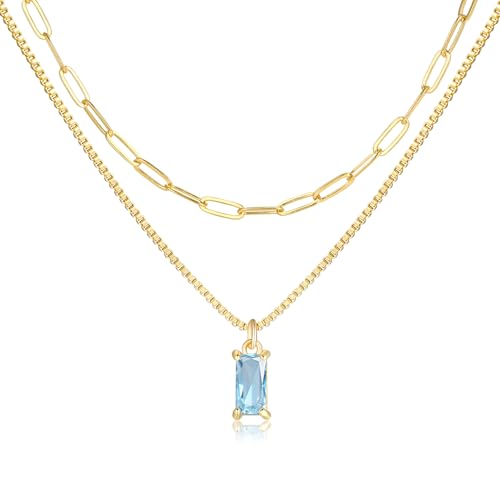 Dainty Gold Charm Necklaces for Women Non Tarnish, 14K Trendy Blue Green Cubic Zirconia Emerald Pendant Birthstone Necklaces Birthday Gifts for Women Waterproof Jewelry - color: 12-December(Tanzanite)