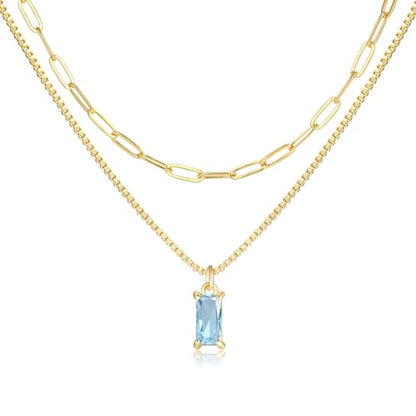 Dainty Gold Charm Necklaces for Women Non Tarnish, 14K Trendy Blue Green Cubic Zirconia Emerald Pendant Birthstone Necklaces Birthday Gifts for Women Waterproof Jewelry - color: 12-December(Tanzanite)