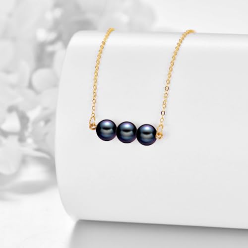 KECHO 14K Real Gold Beads Pendant Necklace Solid Yellow Gold Jewelry Anniversary Birthday Gifts for Women - color: Black Pearl 3