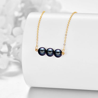 KECHO 14K Real Gold Beads Pendant Necklace Solid Yellow Gold Jewelry Anniversary Birthday Gifts for Women - color: Black Pearl 3