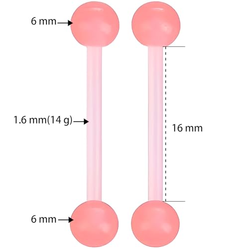 Glow in the Dark Barbell Piercing Kit for Women Men Acrylic Cute Nipple Bars Hypoallergenic 14 G Tongue Piercings Ring Set Long Body Jewelry Flexible Jewellery 2 pcs Size 16 MM - color: Blue