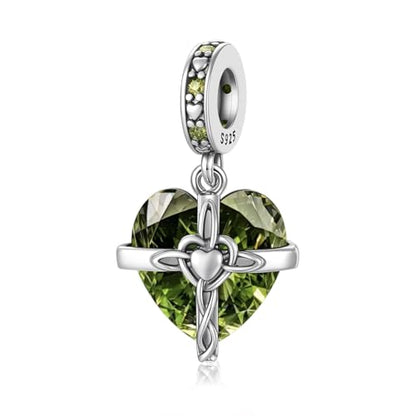 Birthstone Charm, 925 Sterling Silve Heart Dangle Charms for Pandora Bracelets, Ladies Birthday Gift - style: H-August