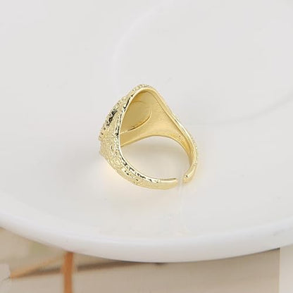HZMAN Brass Crystal Adjustable Open Ring Collection, Multi-Style Statement Rings for Women & Men, Mix Cut & Paved Crystal Designs - color: Arabic Calligraphy Ring