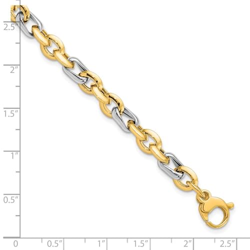 Diamond2Deal 14K Two-tone Gold Polished Fancy Link Chain Bracelet 7.75"