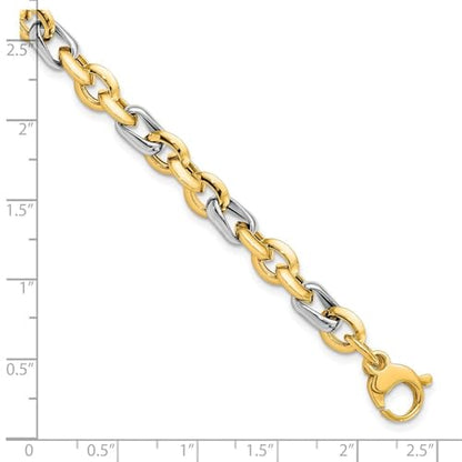 Diamond2Deal 14K Two-tone Gold Polished Fancy Link Chain Bracelet 7.75"
