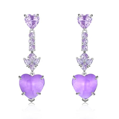 Crystal Heart Teardrop Dangle Earrings for Women Hypoallergenic Multicolor Cubic Zirconia Drop Earrings for Wedding Prom Party Daily Wear - color: Purple Heart