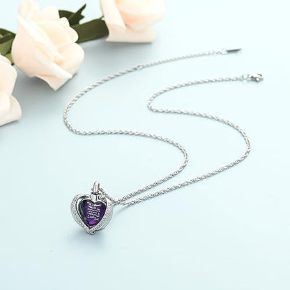 shajwo Cremation Heart Urn Necklace Ashes Jewelry for Women Men Keepsake Pendant Memorial Locket Ash Holder - color: Wing-G Purple