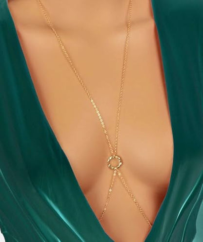 Gold Plated Body Chain for Women, Layered Bikini Waist Chain | Sexy Rhinestone Body Jewelry, Chest Belly Chain, Adjustable Fit, Crossover Design, Summer Beach Parties and Vacations - color: Gold9