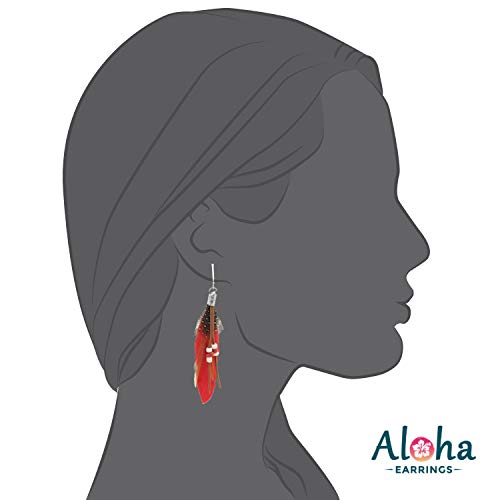 Aloha Earrings-Clip On Real Feather Earrings-Dangle Clip On Earrings Tassel Long Clip Earrings Bohemian - color: Red Feathers