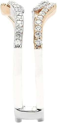 14K Two Tone Gold Plated Lab Created White Diamond Solitaire Wedding Ring Guard Wrap Enhancer, 0.33ct - color: white