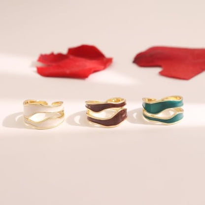 Colorful Adjustable Enamel Ring For Women Gold Plated Irregular Elegant Oil Drip Friendship Finger Ring Set Jewelry For Women