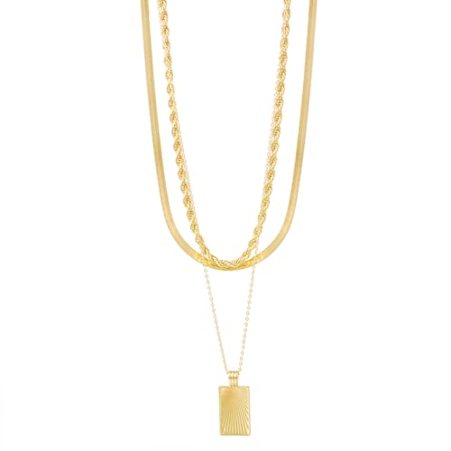 Gmai Layered Necklaces for Women Gold Plated 3/4/5 Piece Adjustable Stackable Necklace Set with Pearl Cross Coin Pendant Dainty Gold Silver Choker Chain Jewelry Gift for Her - style: rectangular pendant 3PC