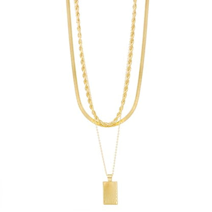Gmai Layered Necklaces for Women Gold Plated 3/4/5 Piece Adjustable Stackable Necklace Set with Pearl Cross Coin Pendant Dainty Gold Silver Choker Chain Jewelry Gift for Her - style: rectangular pendant 3PC